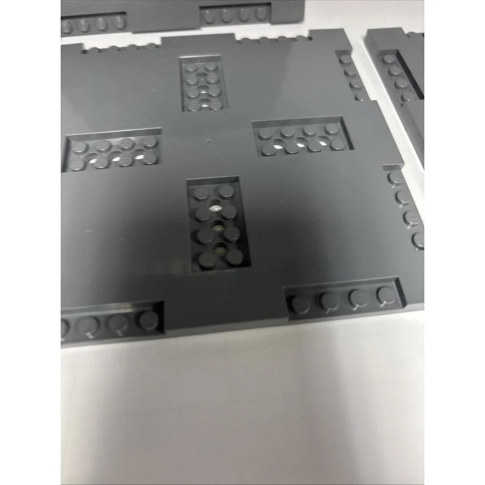 LEGO Plate 69958 PLATE 16X16X2/3, W/ 8 CUT OUT Dark Stone Grey Lot Of 4